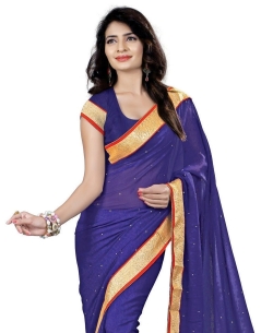 Blue Chiffon Stones, Crystals Regular Sarees