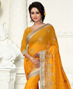 Mustard Georgette Embroidered Regular Sarees