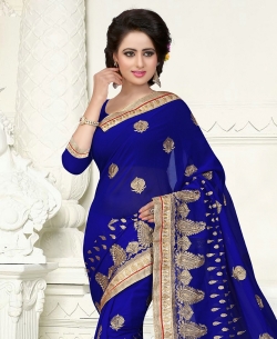 Blue Georgette Embroidered Regular Sarees