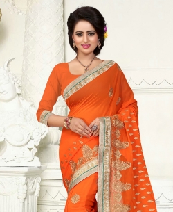 Dark Orange Georgette Embroidered Regular Sarees