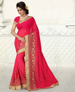 Red Georgette Embroidered Regular Sarees