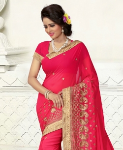 Red Georgette Embroidered Regular Sarees