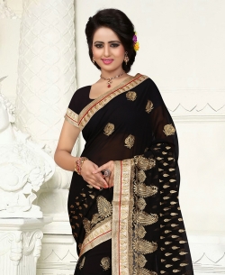 Black Georgette Embroidered Regular Sarees
