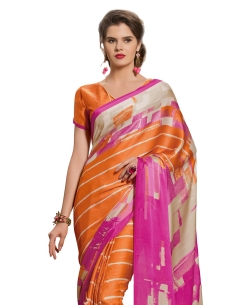 Orange Georgette Printed Regular Sarees