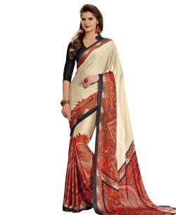 Cream Georgette Printed Regular Sarees