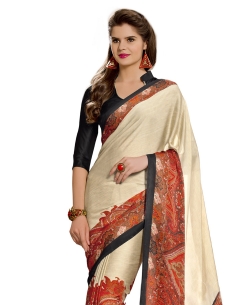 Cream Georgette Printed Regular Sarees