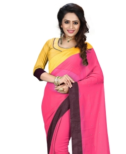 Pink Georgette Stones, Crystals Regular Sarees