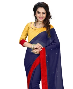 Navy Blue Georgette Stones, Crystals Regular Sarees