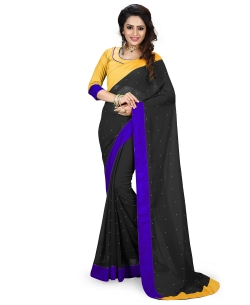 Black Georgette Stones, Crystals Regular Sarees