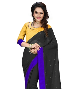 Black Georgette Stones, Crystals Regular Sarees