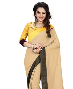 Beige And Black Georgette Stones, Crystals Regular Sarees