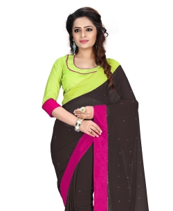 Black Georgette Stones, Crystals Regular Sarees