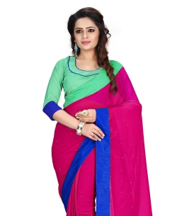 Deep Pink Georgette Stones, Crystals Regular Sarees