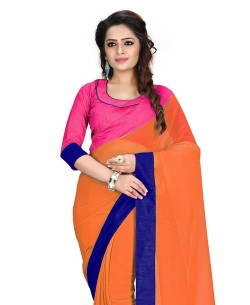Orange Georgette Stones, Crystals Regular Sarees