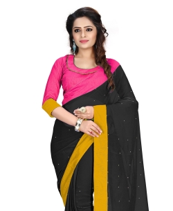 Black Georgette Stones, Crystals Regular Sarees