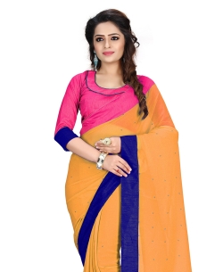 Orange Georgette Stones, Crystals Regular Sarees