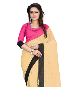 Beige And Pink Georgette Stones, Crystals Regular Sarees