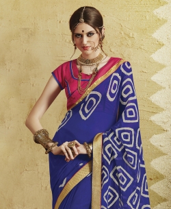 Blue Georgette Bandhani, Bandhej Regular Sarees