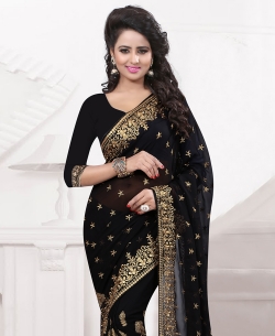 Black Georgette Embroidered Regular Sarees