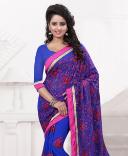 Royal Blue Georgette Embroidered Regular Sarees