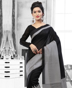 Black And Grey Art Silk Printed Regular Sarees
