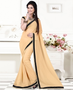 Beige Georgette Stones, Crystals Regular Sarees