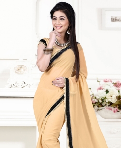 Beige Georgette Stones, Crystals Regular Sarees