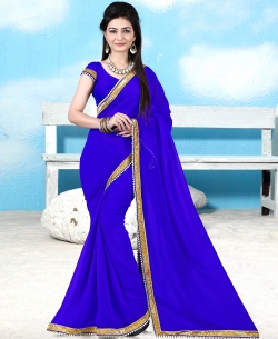 Royal Blue Georgette Stones, Crystals Regular Sarees