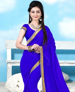 Royal Blue Georgette Stones, Crystals Regular Sarees