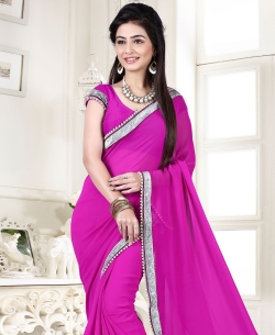 Magenta Georgette Stones, Crystals Regular Sarees