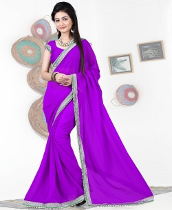 Purple Georgette Stones, Crystals Regular Sarees