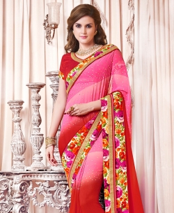 Pink And Red Georgette Ombre Regular Sarees