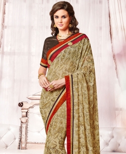 Beige Georgette Printed Regular Sarees