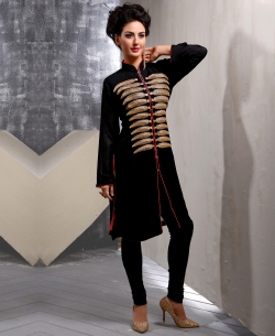 Black Georgette Embroidered Straight Cut Kurtis