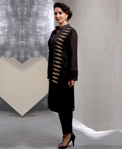 Black Georgette Embroidered Straight Cut Kurtis