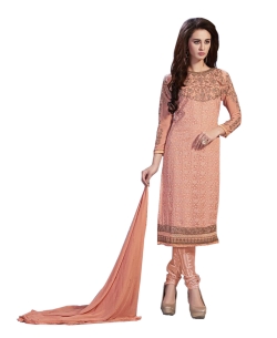 Peach Georgette Blend Embroidered Salwar Suits