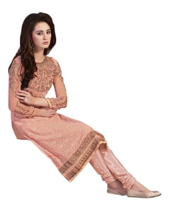 Peach Georgette Blend Embroidered Salwar Suits