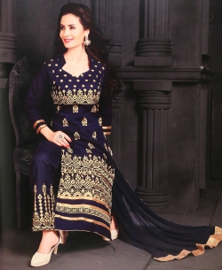 Navy Blue Georgette Blend Embroidered Salwar Suits