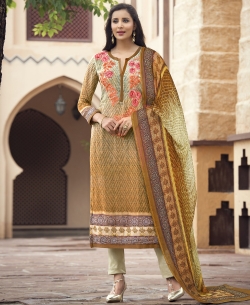 Beige And Brown Georgette Printed Straight Pant Suits
