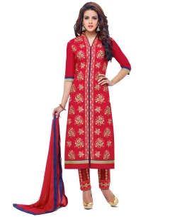 Red Georgette Blend Embroidered Straight Pant Suits
