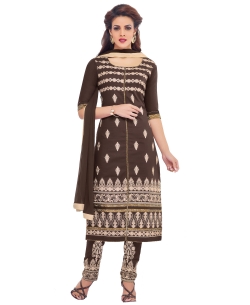 Coffee Georgette Blend Embroidered Straight Pant Suits