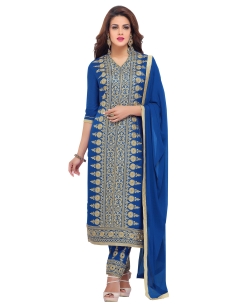 Navy Blue Georgette Blend Embroidered Straight Pant Suits