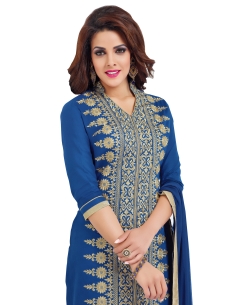 Navy Blue Georgette Blend Embroidered Straight Pant Suits