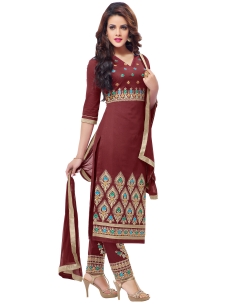 Dark Burgundy Georgette Blend Embroidered Straight Pant Suits