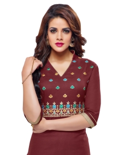 Dark Burgundy Georgette Blend Embroidered Straight Pant Suits