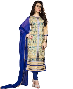 Beige Cambric Cotton Embroidered Straight Suits
