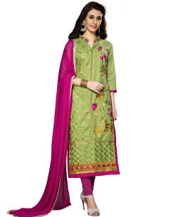 Light Green Cambric Cotton Embroidered Straight Suits