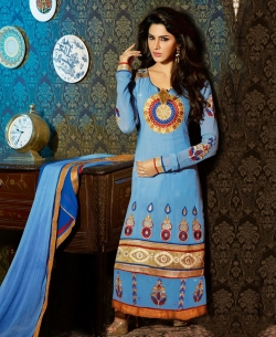 Blue Georgette Embroidered Straight Suits