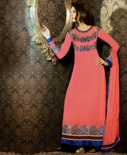 Pink Georgette Embroidered Straight Suits