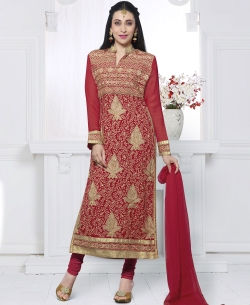 Red Georgette Embroidered Straight Suits